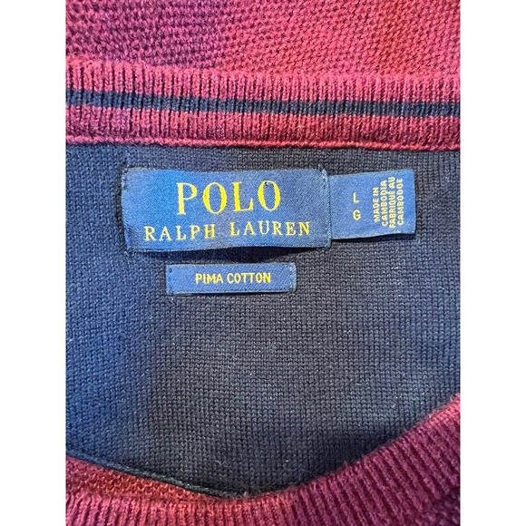 Polo Ralph Lauren Large Mens. Burgundy Red Knit Crew Neck Long Sleeve Sweater - Picture 7 of 7